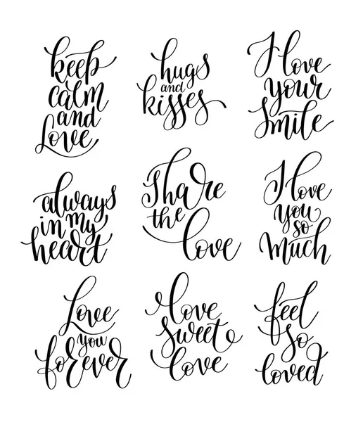 Lot de 9 lettres blanches et noires citation romantique — Image vectorielle