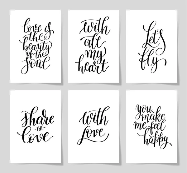 6 letra escrita a mano cita positiva sobre el amor — Archivo Imágenes Vectoriales