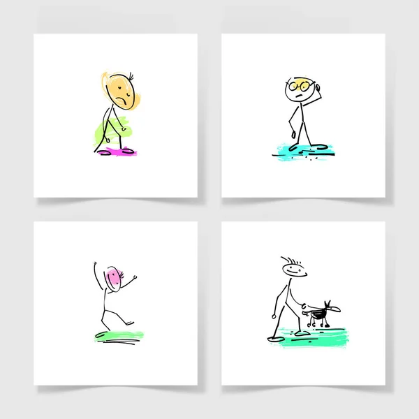 Dört imleç el kroki doodle insan sopa figürü çizimi kümesi — Stok Vektör