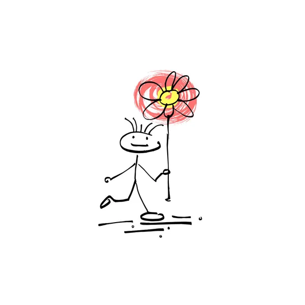 Mano dibujo boceto humano sonrisa palo figura flor — Archivo Imágenes Vectoriales