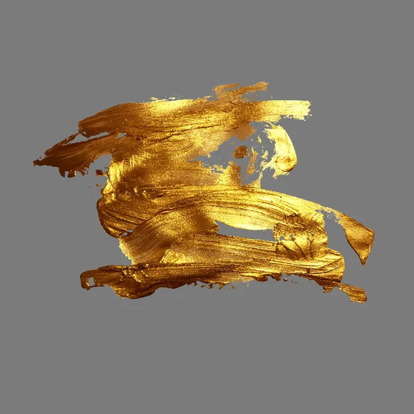 Ручной рисования золотой мазок пятна краски на сером фоне — стоковый вектор