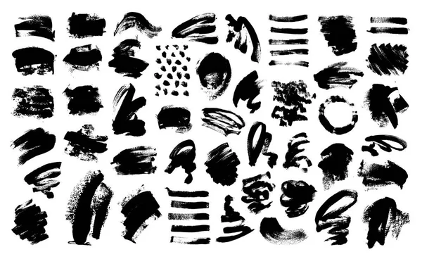 Set of 53 black ink hand drawing brushes collection — Stock Vector