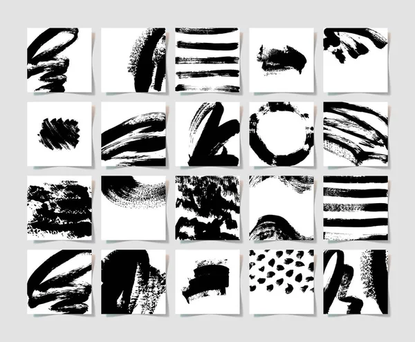 Set of 20 black ink brushes grunge square pattern — Stock Vector