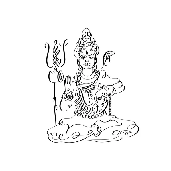 Line art lord shiva schwarz-weiße kalligrafische zeichnung — Stockvektor