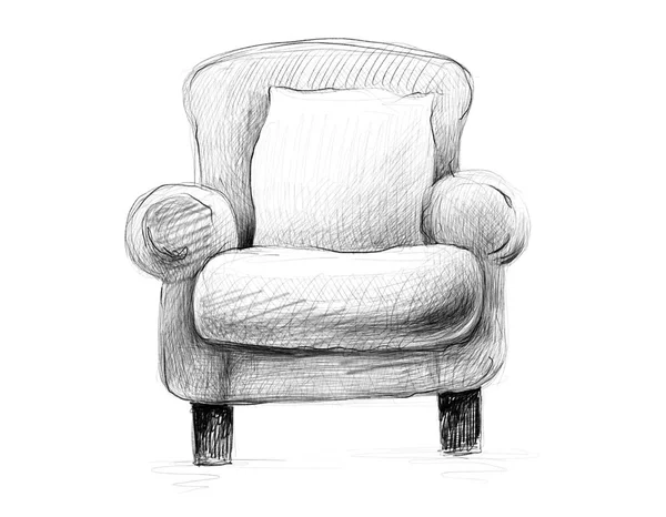Dibujo a lápiz en blanco y negro de un sillón con una pastilla —  Fotos de Stock