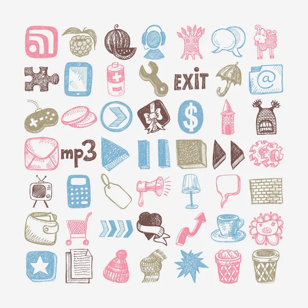 49 el çizim doodle Icon set — Stok Vektör