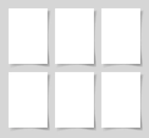 6 sztuk pusty arkusz A4 białego papieru z cienia — Wektor stockowy