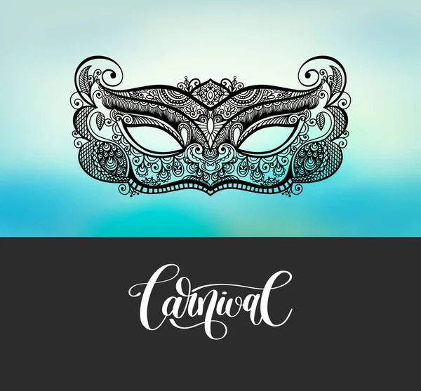 Negro lineart veneciano carnaval máscara silueta en blured backgr — Vector de stock