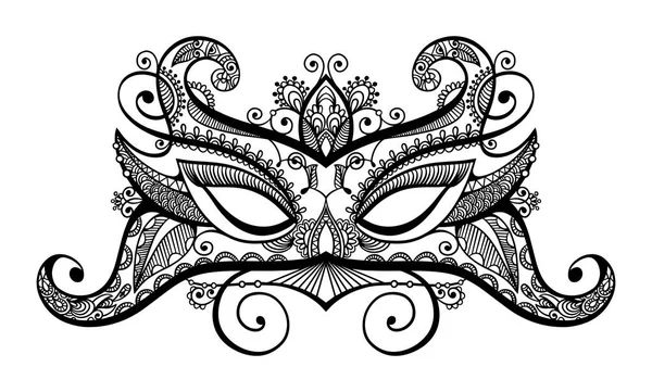 Lineart preto venetian carnaval lace máscara silhueta —  Vetores de Stock