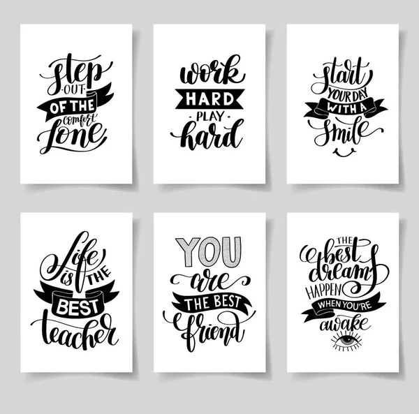 Set van zes handgeschreven belettering positieve inspirerende citaat — Stockvector