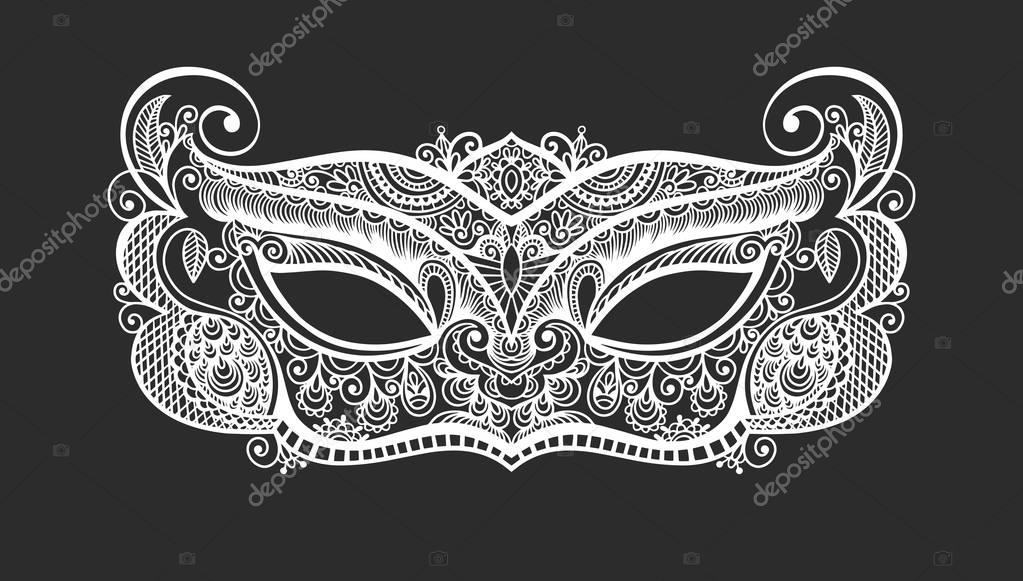 Black lineart venetian carnival mask silhouette perfectly to laser cutting, vector illustration