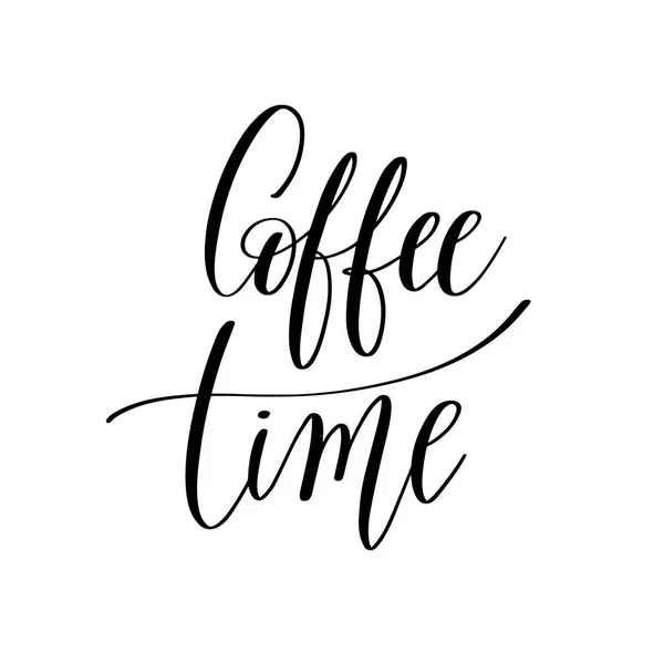 Coffee time black and white hand written lettering — Stock Vector