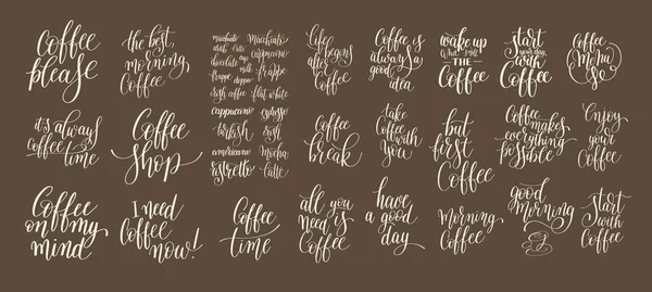 Set of hand written lettering inscription design to coffee shop — Stock Vector