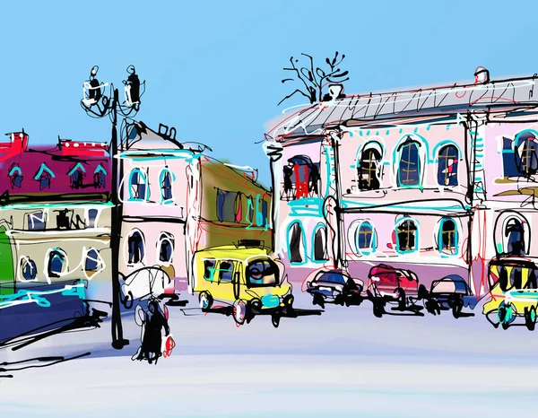 Vázlat rajz városkép-ben Kamenets-Podolskiy — Stock Vector