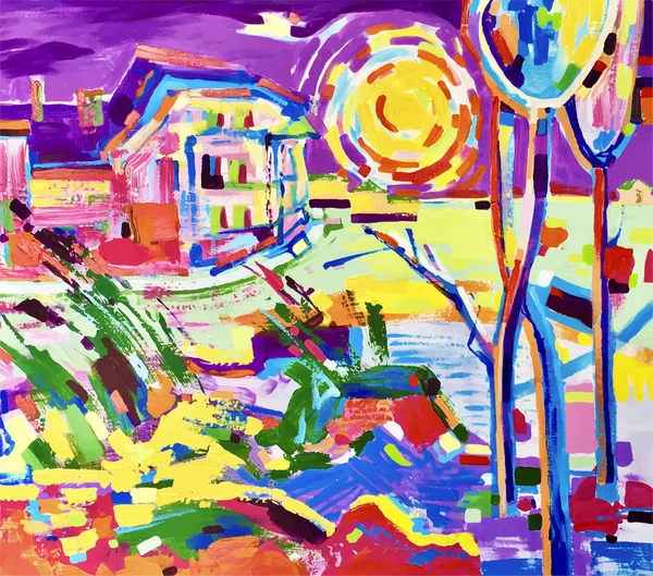 Peinture de paysage rural coloré — Image vectorielle