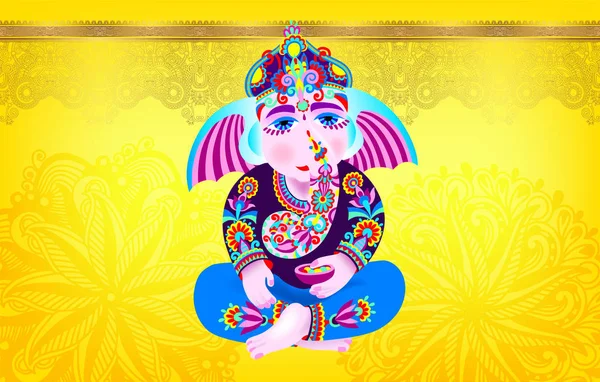 Señor Ganesha sobre fondo de lujo amarillo — Archivo Imágenes Vectoriales