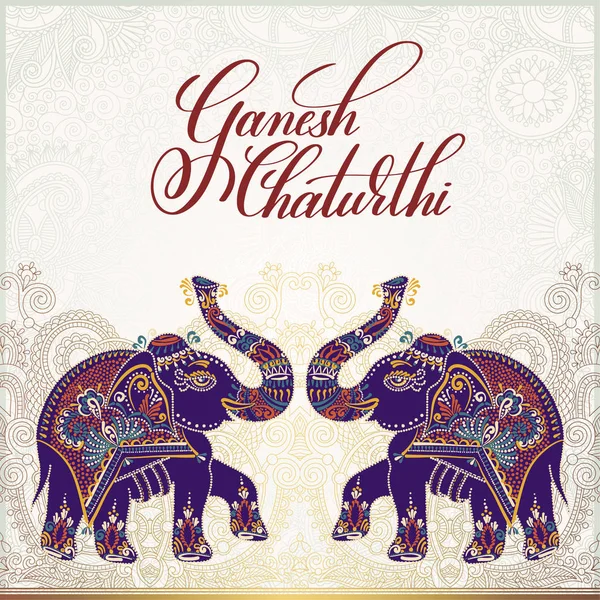 Diseño de tarjeta de felicitación ganesh chaturthi con dos elefantes — Vector de stock