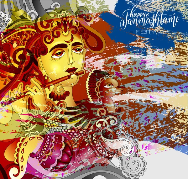 Fericit janmashtami celebrare design felicitare — Vector de stoc