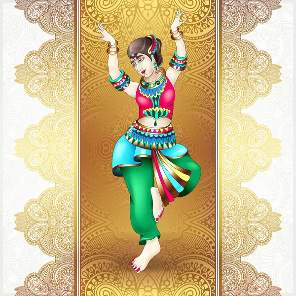 美丽的印度姑娘跳舞 — 图库矢量图片