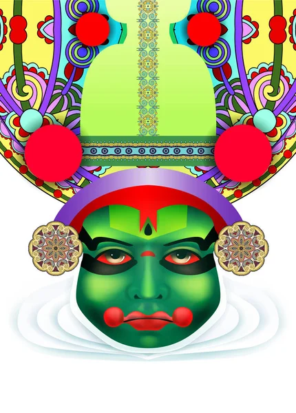 Indio kathakali bailarina cara — Vector de stock