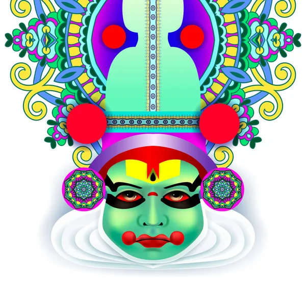 Indio kathakali bailarina cara decorativa vector moderno illustrati — Archivo Imágenes Vectoriales