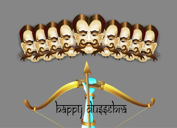 Cartel de vacaciones indio dussehra feliz con la cara de ravana — Vector de stock
