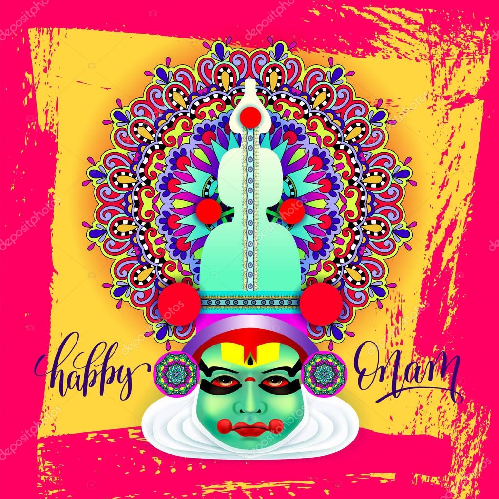 Indian Kathakali Dancer Face Decorative Modern Vector Illustrati