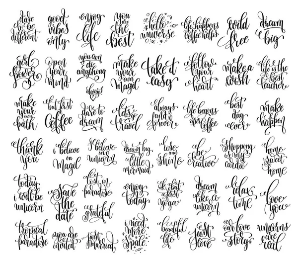 Satz von 50 schwarz-weißen Hand Schriftzug Inschrift positiv qu — Stockvektor