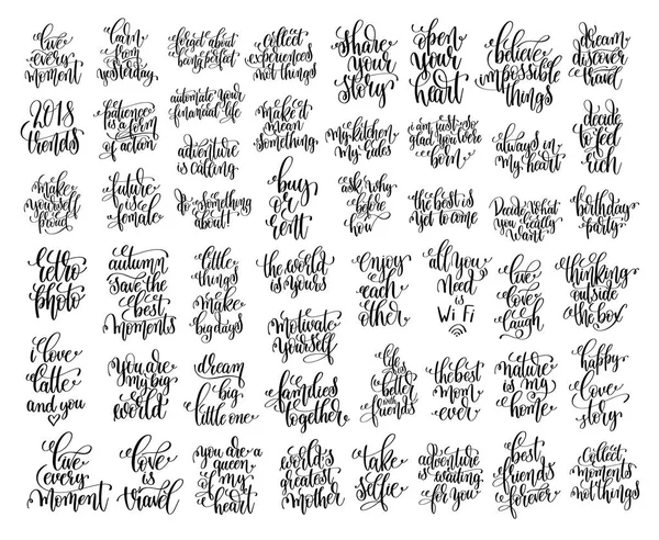 Set di 50 iscrizioni a mano in bianco e nero positive qu — Vettoriale Stock