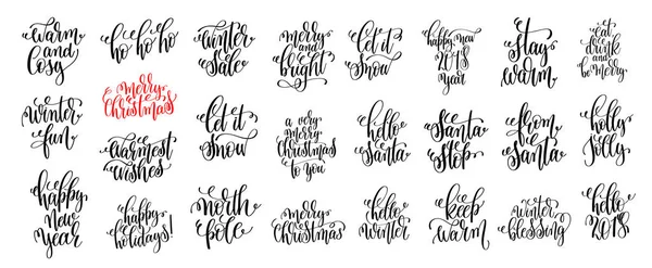 25 mão lettering definido para Natal design de férias —  Vetores de Stock