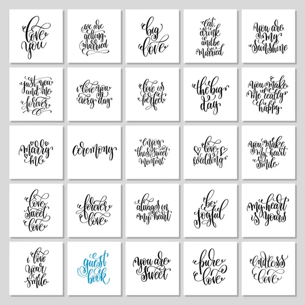 Conjunto de 25 mão lettering convite de casamento e romântico valenti — Vetor de Stock