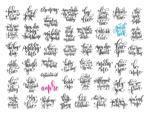 Jeu de 50 lettres à la main invitation de mariage et valenti romantique — Image vectorielle