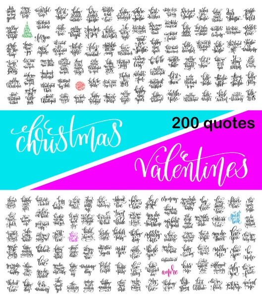 Mega uppsättning 200 hand bokstäver kalligrafi citat om jult — Stock vektor