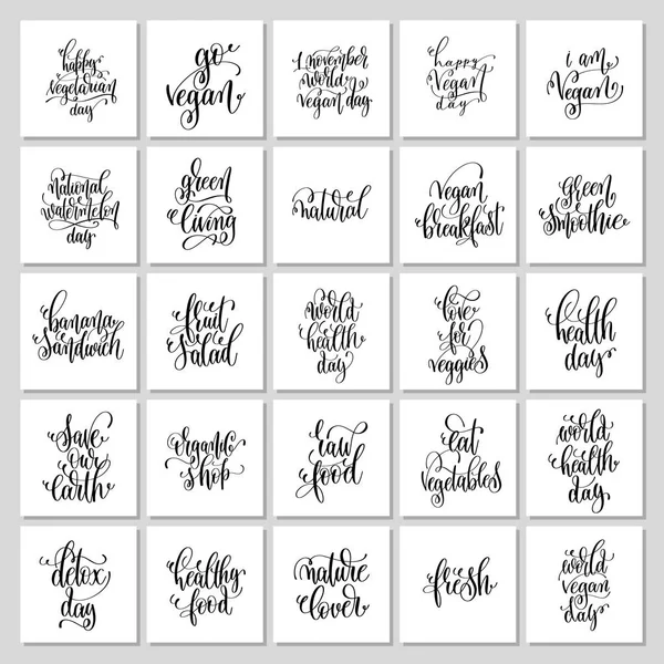 Set of 25 hand lettering quotes about world vegan day — Stock Vector