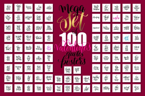 Mega set van 100 hand belettering valentines en bruiloft citaten — Stockvector