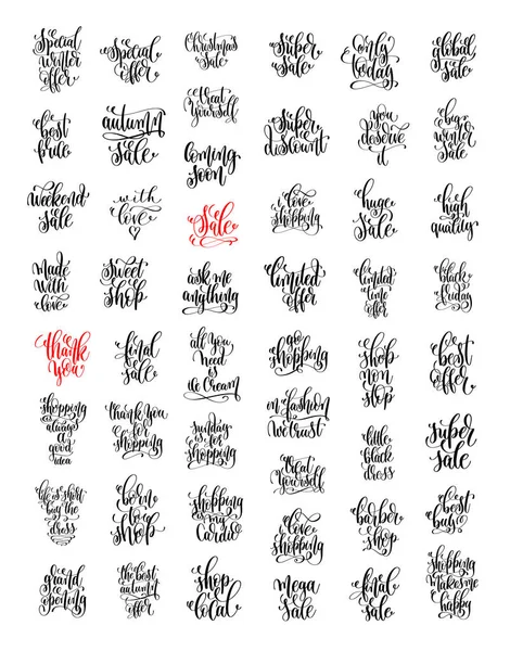 Set of 50 hand lettering inscription about happy shopping — Stock Vector