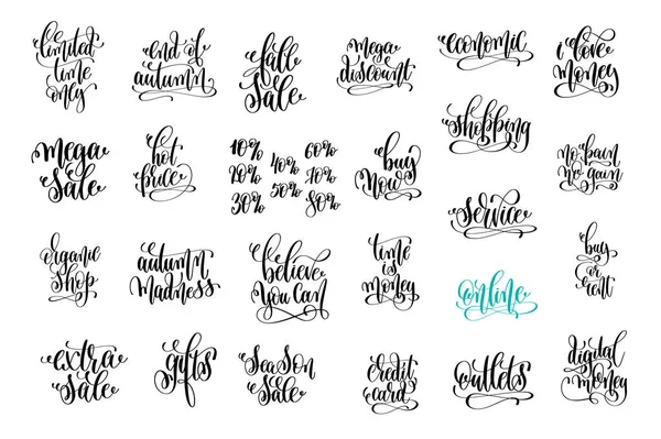 Set of 25 hand lettering inscription about happy shopping — Stock Vector