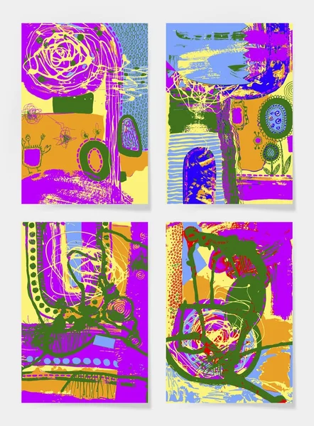 Sarja neljä kappaletta tyhjä A4 arkki nykyaikainen abstrakti maalaus — vektorikuva