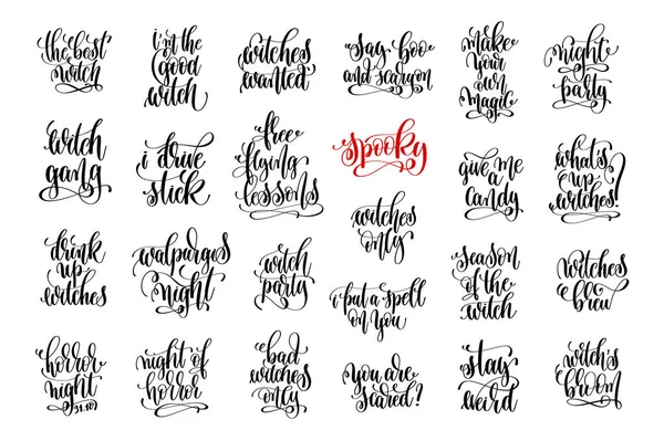Set of 25 halloween witch party hand lettering inscription — Stock Vector