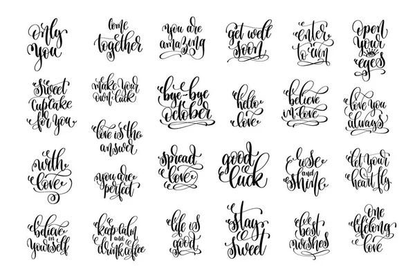 Set of 25 hand lettering positive quote about love — Stock Vector