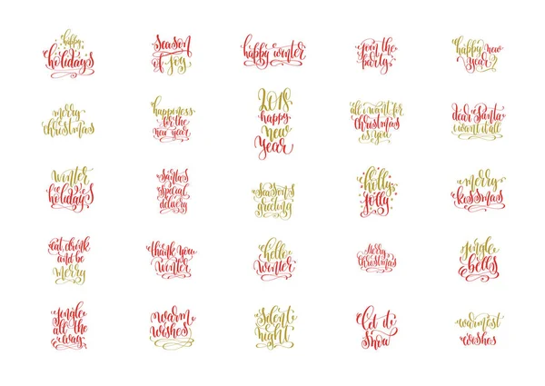 Set of 25 red and gold hand lettering merry christmas — Stock Vector