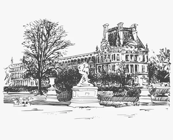 Croquis dessin du Louvre, lieu célèbre de Paris, France — Image vectorielle