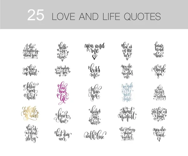 Set of 25 love and life quotes, motivation and inspiration phras — Stock Vector
