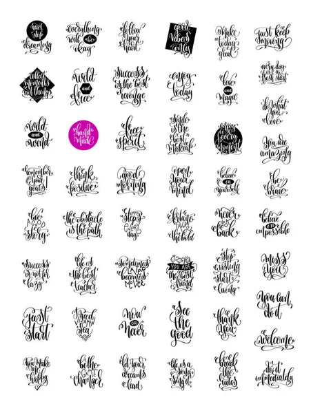 Set of 50 hand lettering inscription positive quotes — Stock Vector