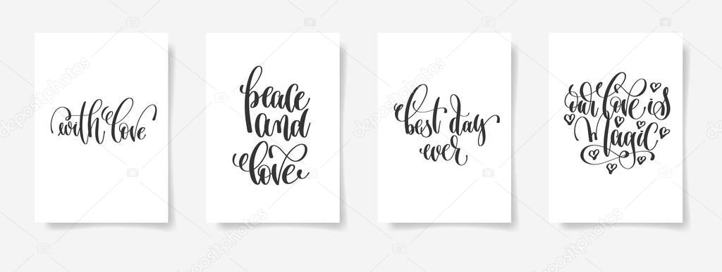 With love, peace and love, best day ever, our love is magic Stock Vector