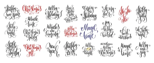 Set of 25 hand lettering inscription to winter holiday — Stock Vector