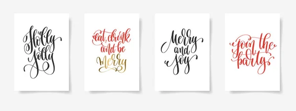 Set of 4 hand lettering vector posters on a white sheet of paper — Stock Vector