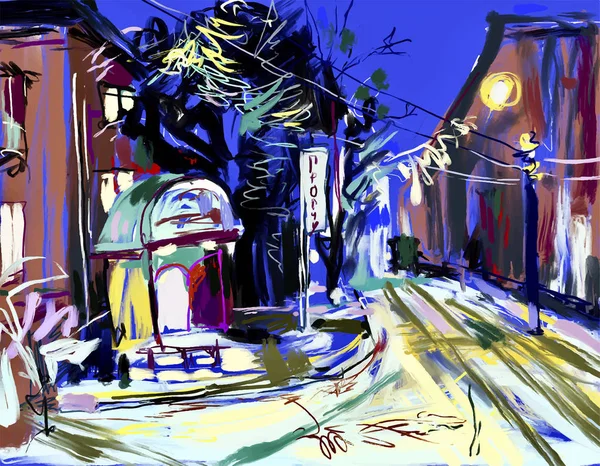 Croquis numérique du paysage du soir d'hiver — Image vectorielle