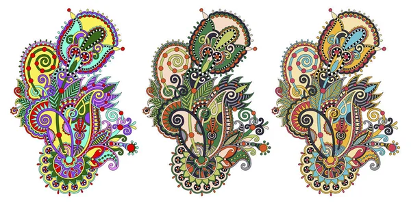 Paisley bloemenpatroon in drie kleuren versie, decoratieve flora — Stockvector