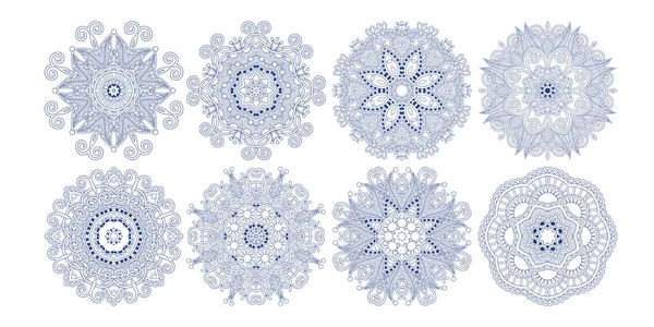 Conjunto de patrones de círculo decorativo, diseño paisley flor étnica — Vector de stock
